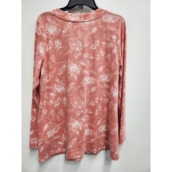 Isaac Mizrahi Live Womens Tunic Top Large Pink Floral V-Neck Long Sleeve Casual - Picture 7 of 8